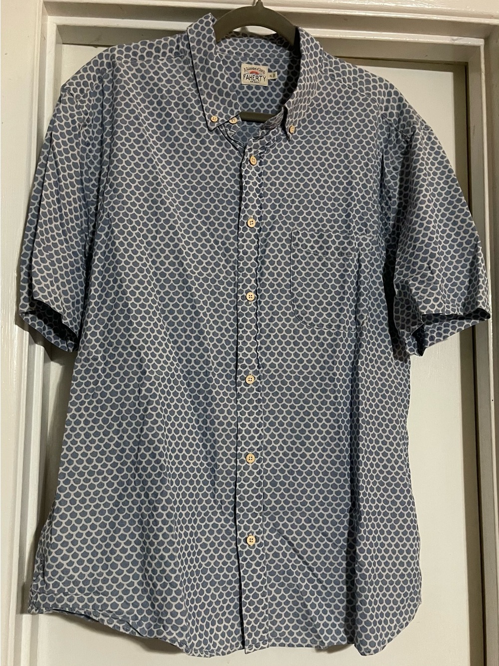Faherty Brand Men's Stretch Playa Short-Sleeve Shirt Fish Scale Redux Blue XL